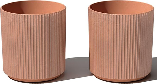Veradek Demi Series Round Planter for Porch, Patio, Backyard | Durable Plastic-Stone Composite Material | Modern Décor for Tall Plants, Flowers (Terracotta, 20 inch - 2 Pack)