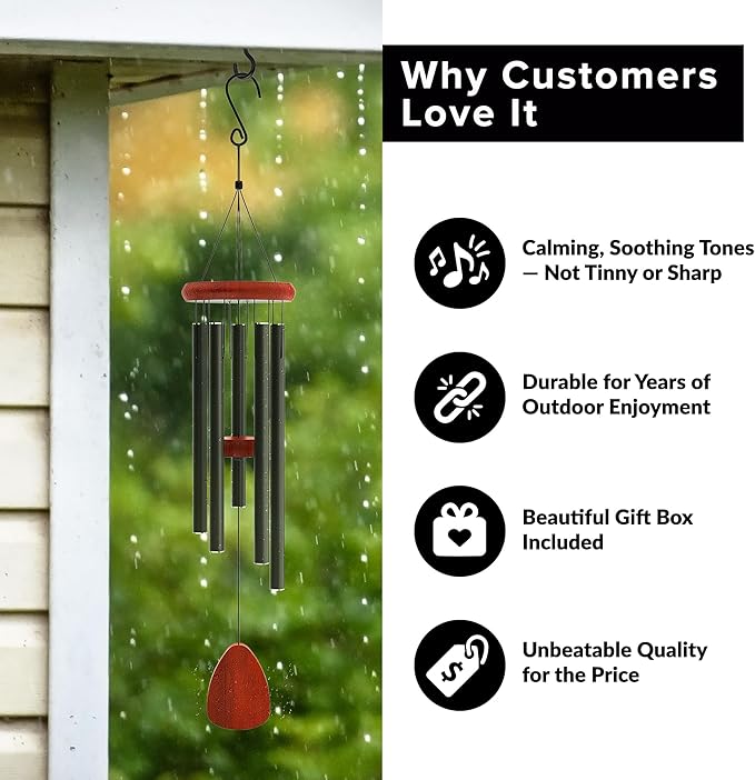 Wind Chimes for Outside - 37" Large Deep Tone Wind Chimes, Elegant Black Aluminum Windchimes Outdoors, Memorial Gift for Mom, Garden & Patio Decor