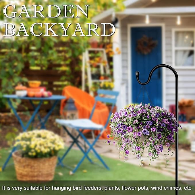 Shepherds Hooks for Outdoor 48 Inch Garden Bird Feeder Pole with 5 Prongs Base Adjustable for Hanging Flower Basket Plant Pot Solar Lantern Light Wind Chime Hanger for Wedding Decor 2 Pack