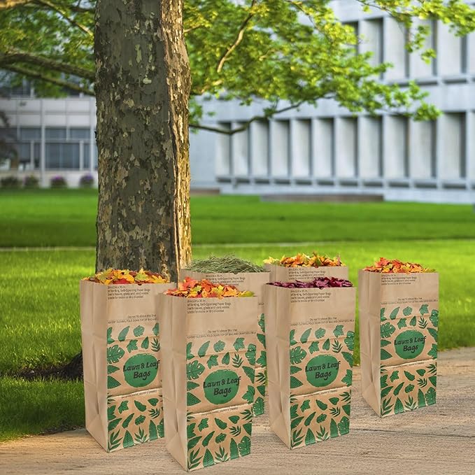 YOUEON 10 Pack 30 Gallon Leaf Bags Brown Paper, 2-Ply Heavy Duty Lawn and Refuse Bags, Yard Waste Bags for Home, Garden, Yard, Self Standing and Tear Resistant