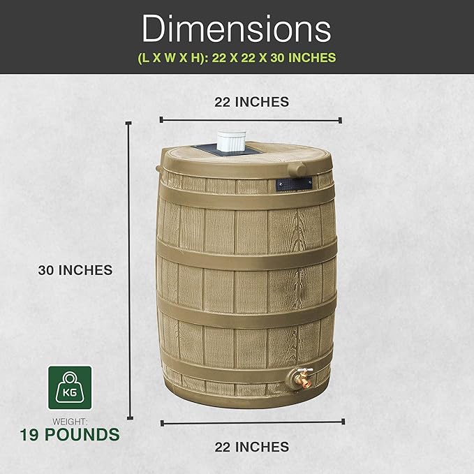 Good Ideas Rain Wizard 50 Gallon Plastic Rain Barrel Water Collector with Brass Spigot, Khaki (2 Pack)