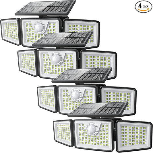 2500LM Solar Lights Outdoor with Motion Sensor,3 Head 270° Wide Angle Street Area Lights,IP65 Waterproof Security Lighting with 3 Modes(Remote,4 Pcs)