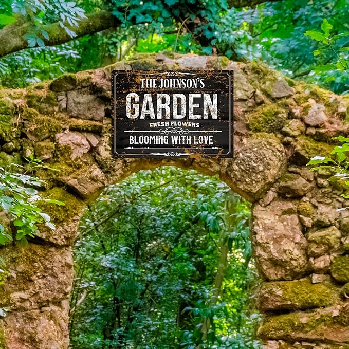 Custom Garden Blooming With Love Sign, Personalized Name For Backyard/Flower Garden Décor Sign, 10x14 Inches, Rust Free .040 Aluminum, Fade Resistant, Made in USA by Sigo Signs