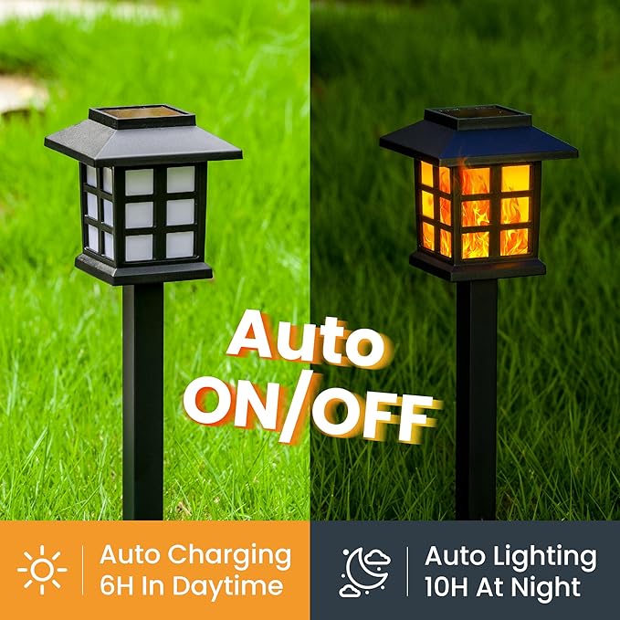 GIGALUMI Solar Lights for Outside,12 Pack Flickering Flame LED Solar Outdoor Lights, Waterproof Solar Garden Lights Maintain 10 Hours of Lighting for Christmas, Garden, Landscape, Path, Yard, Patio