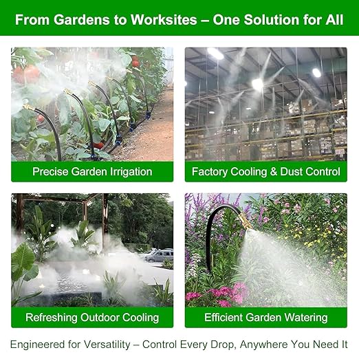 40FT Drip Irrigation System for Garden – Automatic Watering Kit with Solid Brass Metal Connectors, 360° Bendable Tubing & 14 Adjustable Nozzles for Greenhouse, Lawn, Yard & Plants