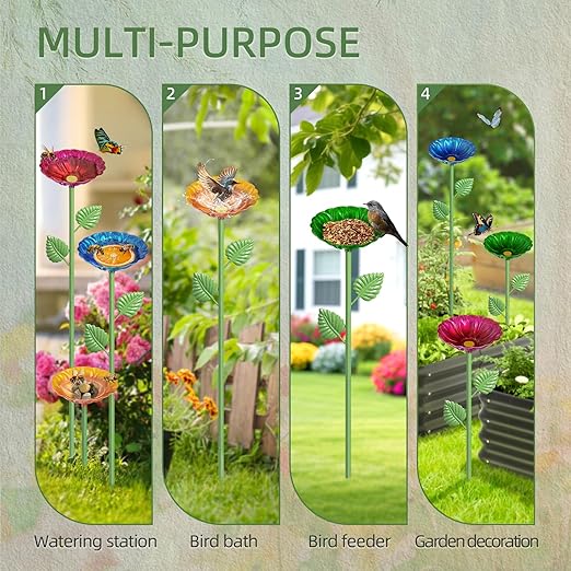 4Pcs Bee Watering Station, 4.13" Butterfly Bee Bath Bowl, Metal Colorful Flower Shaped Pollinator Watering Station Bee Waterer Bird Feeder for Outdoor Garden Decor (Red,Green,Blue,Yellow)