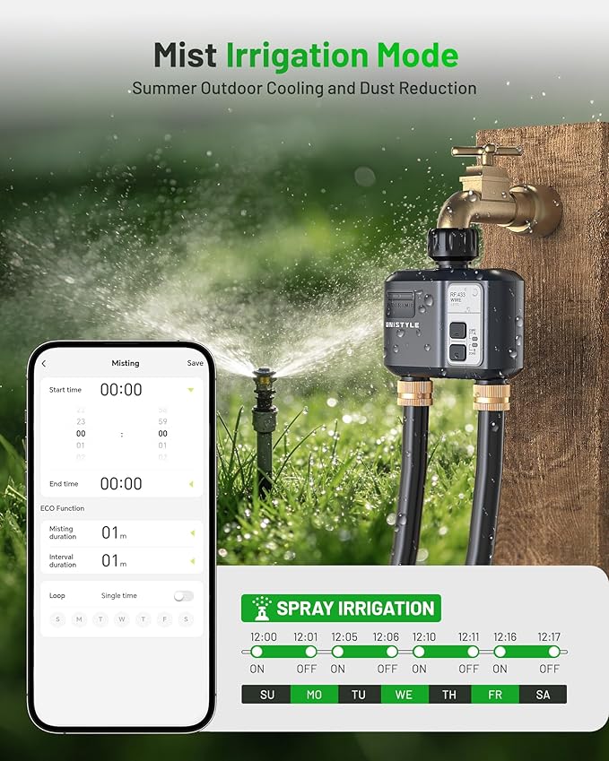 [All-New 2027] 1640FT WiFi Sprinkler Timer 2 Zone, Unistyle Smart Hose Timers Compatible Alexa & Google Voice and App Control, Water Timer for Garden Hose with Auto & Manual Modes for Garden Lawn