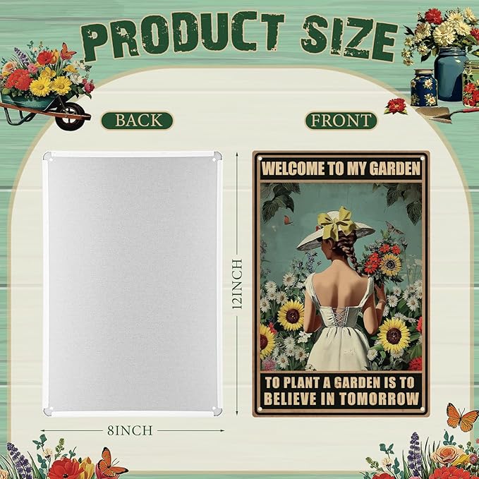 6 Pcs Funny Metal Garden Signs for Outside Garden Outdoor Decor 12 x 8 Inches Vintage Tin Signs Gardening Gifts for Women Christmas Gifts Wall Decoration Lover Greenhouse Backyard Room Decor