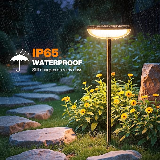 Tall Solar Pathway Lights Outdoor, 2 Pack Solar Garden Lights Outdoor Waterproof Bright Up to 15Hrs, Round Garden Light for Yard Flower Bed Patio Path Walkway Driveway Outside Decor