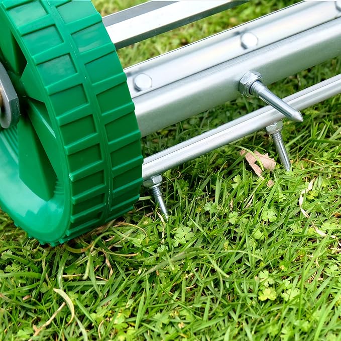 Colwelt Spike Lawn Aerator, Heavy Duty Rolling Lawn Aerator, Garden Yard Rotary Push Lawn Aeration with 49inch Steel Handle