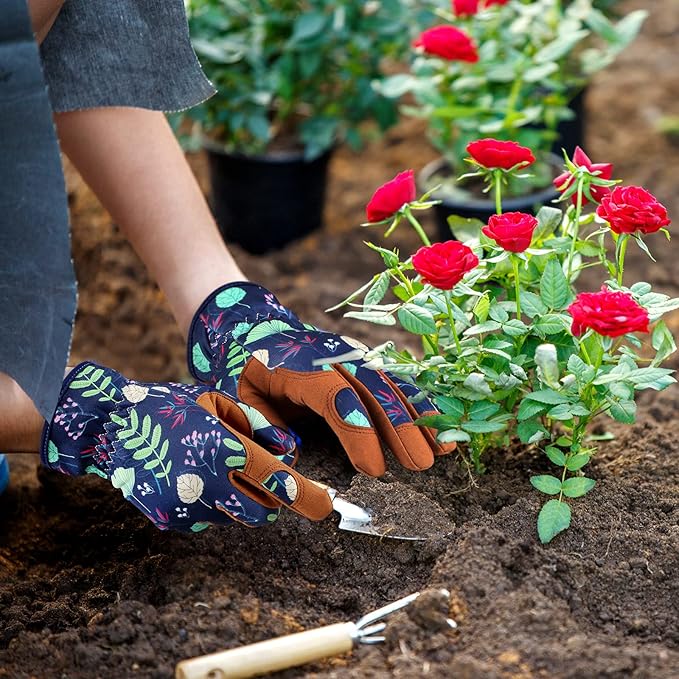 Bamllum Leather Gardening Gloves for Women - Working Gloves for Weeding, Digging, Planting, Raking and Pruning