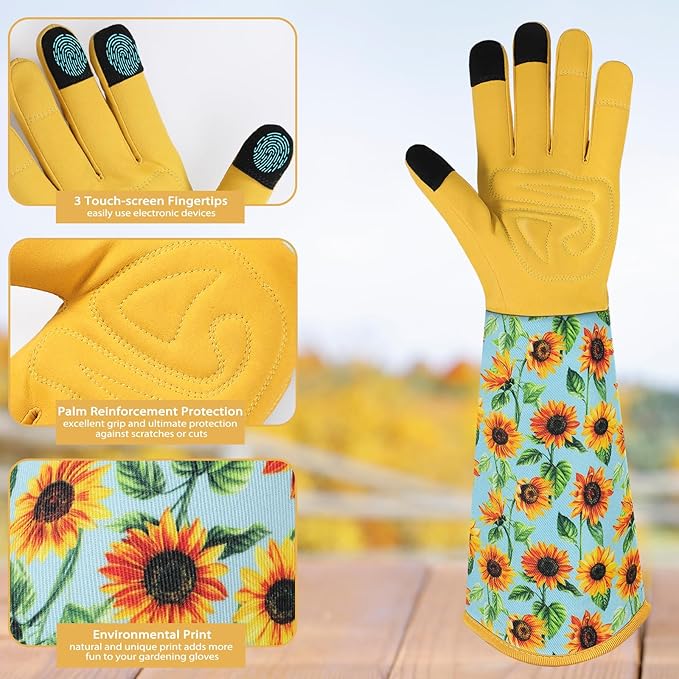 Trifabricy Gardening Gloves for Women - Long Garden Gloves with Grip Breathable, Thorn-Proof Puncture-Resistant Work Gloves