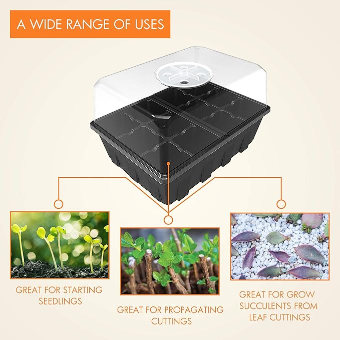 Gardzen 20 Pack Seed Starting Tray, Plant Germination Trays, Seed Starter Kit with Adjustable Humidity Vented Dome, Plant Growing Kit 6.6" x 4.5", Total 240-Cell, Clear