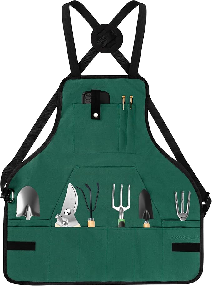 Gardening Apron, Garden Apron for Women with Pockets, Waterproof 600D Heavy Duty Cross Back Work Tool Aprons for Men Gardeners Painting