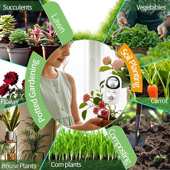 2-in-1 Moisture Meter for Plants, Soil Moisture Meter & PH Tester, Large Dual-Screen Soil Test Kit, Essential Garden Tools for Indoor/Outdoor Plant, Lawn, Farm, No Battery Needed