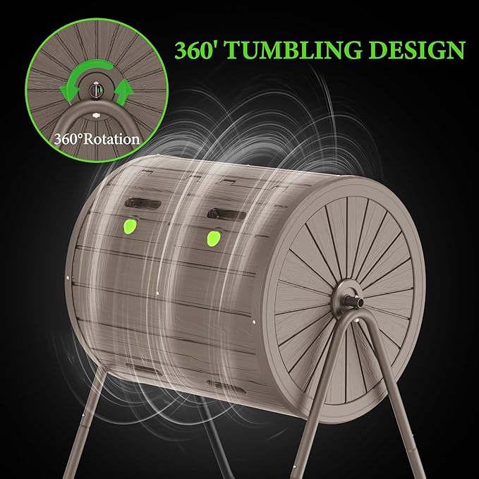 Dual Chamber Tumbling Composter 43 Gallon Large Outdoor Tumbling Composter Efficient Batch Composting Easy Turn Design (Grey)