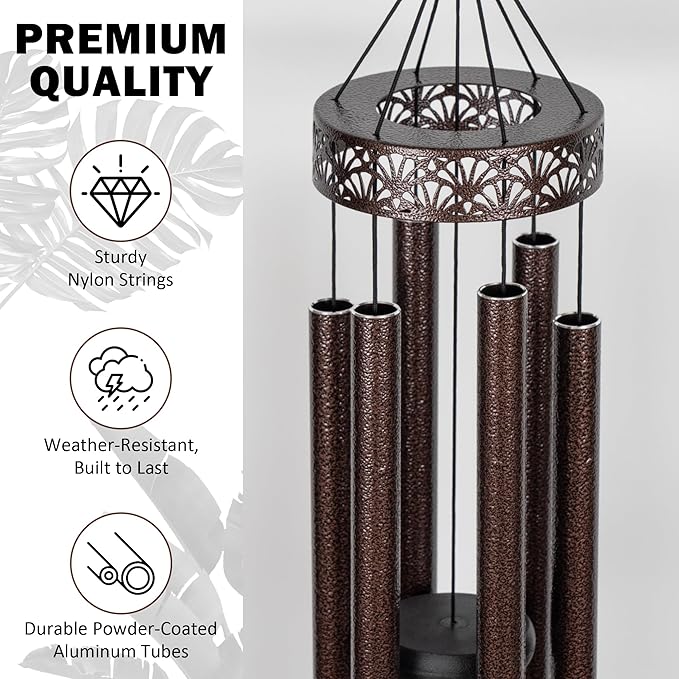 Vanquer Wind Chimes for Outside Deep Tone - 38'' Wind Chimes Outdoor Clearance, Deep Tone, Soothing, Windchimes Outdoors, Memorial, Sympathy, Garden Patio Yard, Home Décor (38" Bronze)