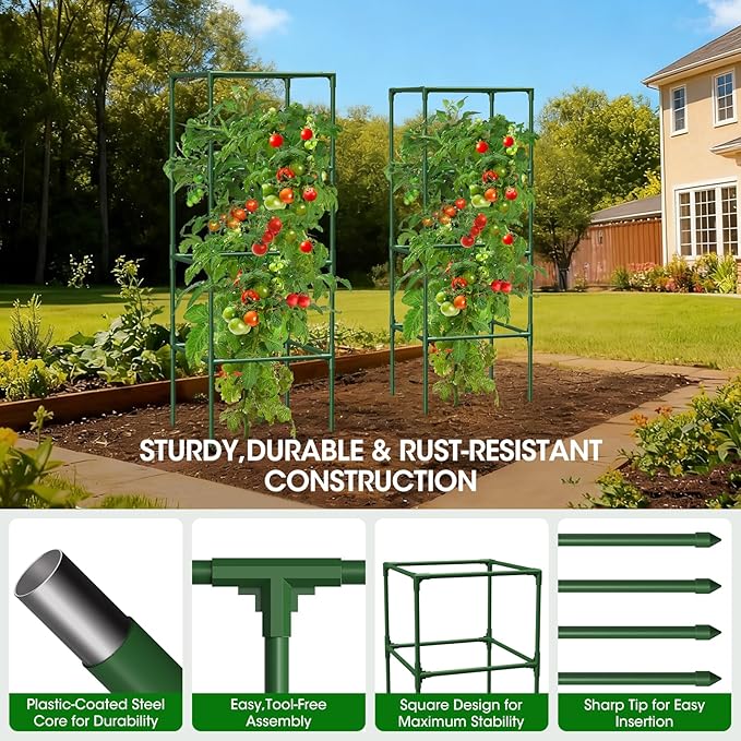 4 Pack Tomato Cage for Garden Support, 43 inch Tall Adjustable Plant Support Stakes, Tomato Trellis Extra Bold for Climbing Vegetables Plants Flowers