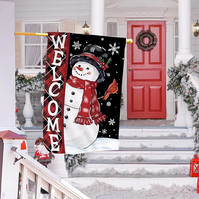 Christmas Snowman House Flag, Christmas Decor Snowman Flag 28x40 Double Sided Winter, Xmas Flags Signs Home Decorations Rustic Welcome Outdoor Farmhouse Xmas