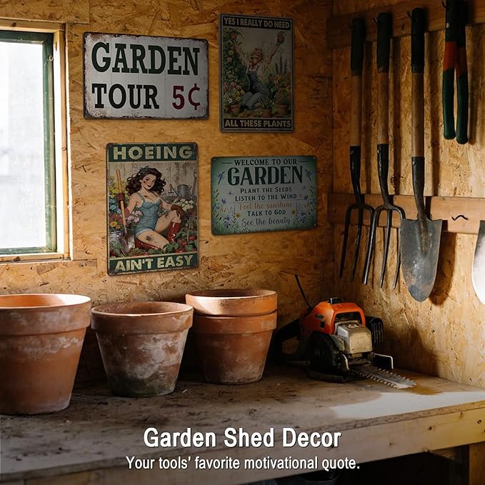 Funny Garden Signs for Outside Garden Decor Wall Art - Gardening Gifts for Women Plant Lovers Gardeners Green House Decor, Hoeing Ain't Easy Sign 12x8 Inch