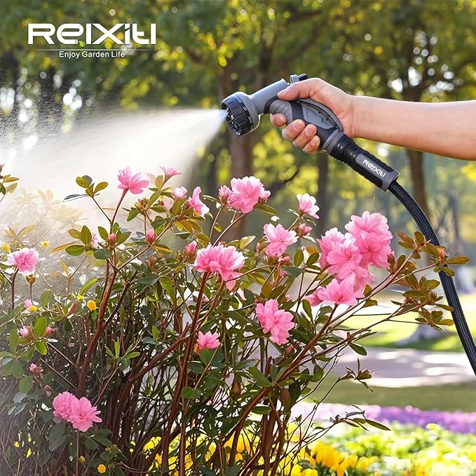 Relxitl Garden Hose, Flexible Water Hose, Ultra Lightweight Non-Expanding hose with 10 Function Sprayer, Leak proof, Pressure Resistant for Yard, Outdoor (Black, 25FT)