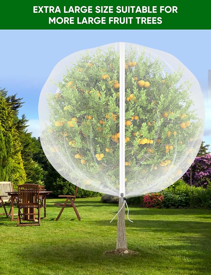 Fruit Tree Netting with Zipper - 4Pcs 5.3 x 8 FT Garden Bird Netting for Blueberry Bushes with Drawstring,Insect Plant Protection Mesh Net Bags for Tomato,Flowers,Animals,Cherry (4, 5.3 x 8 FT)