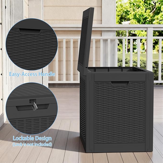 EasyUp 31 Gallon Resin Deck Box Waterproof, UV Resistant Outdoor Storage Box for Delivery, Patio, Garden,and Porch,Rattan Black