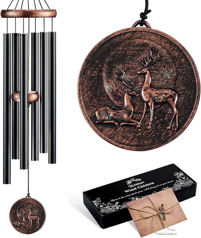 Wind Chimes for Outside, Vintage Deer Deep Tone Wind Chime Outdoor Clearance, Patio Porch Balcony Decoration, Garden Hanging Decor for Women Mom Grandma (32" Deer)