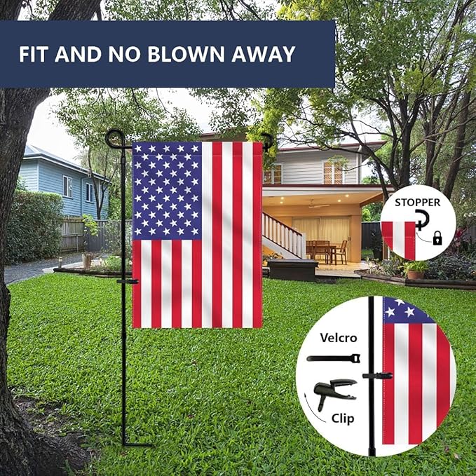 Garden Flag Stand, Thickened Pole Sturdy Straight Premium Metal Yard Flag Holder Weather-Proof Flagpole with Clip and Stopper for Seasonal Christmas Garden Flag, Outdoor Decor Decoration