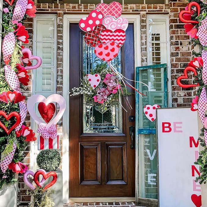 Valentine Garden Flag Outdoor Decorations for Outside Double-Sided Printed, Pink Red White Heart Valentine's Day Yard Flags House Yard Spring Seasonal Decoration 16 x 39.5 Inch Striped Plaid
