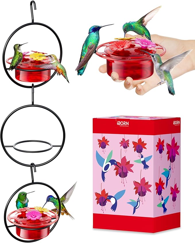 iBorn Circular Hanging Hummingbird feeders for Outdoors 3PCS 3OZ Mini Hummingbird Feeder Humming Bird Feeder, Silicone Feeding Ports, Bee-Proof, 2025 New