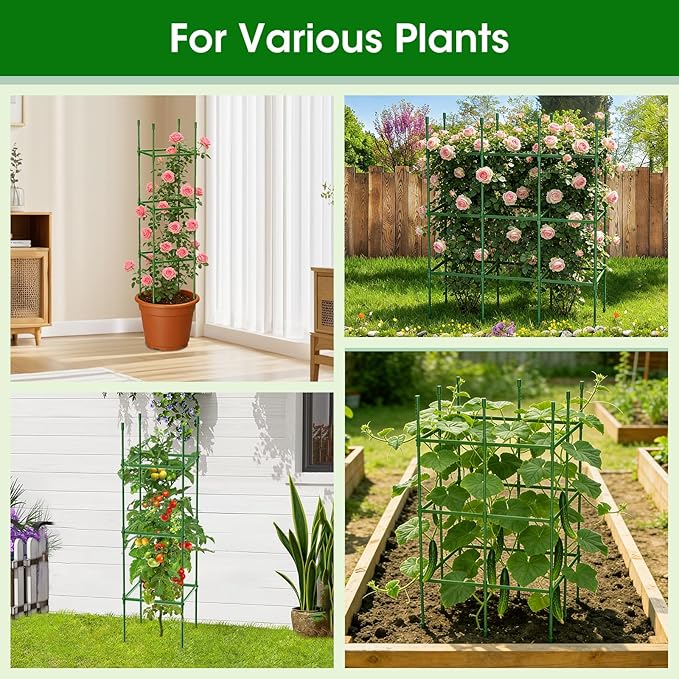 6 Pack Tomato Cages for Garden, Up to 55Inch Square Tomato Plant Cage, Upgraded Octagonal Connector, Heavy Duty Adjustable Tomato Stake Support for Garden Climbing Vegetables Flowers Fruits
