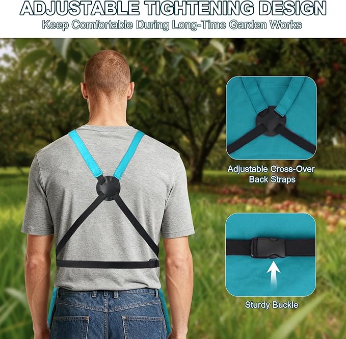 Garden Apron,Harvest Aprons with Drawstring Bag and Pockets for Women and Men,Canvas Fruit Picking Apron