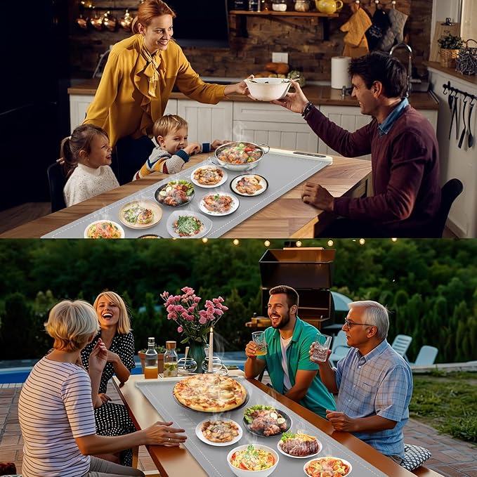 FYY Extra Long Warming Mat for Food - Rapid and Full Surface Heating, 6 Temp Settings, 6H Timer, Rollable Portable Food Warming Mat for Gatherings, Parties, Keep Meal Warm (XXX Large Size, Gray)