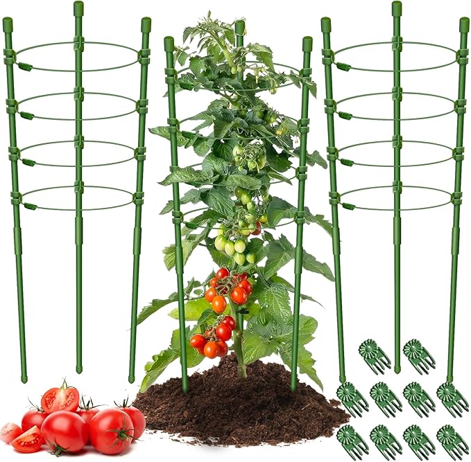 Legigo 3 Packs Plant Support Cages Tomato Cage for Garden- 36 Inch Adjustable Garden Cucumber Trellis Plant Stakes, Trellis Support Rings for Climbing Plants, Pots, Indoor Plants with 10 Plant Clips