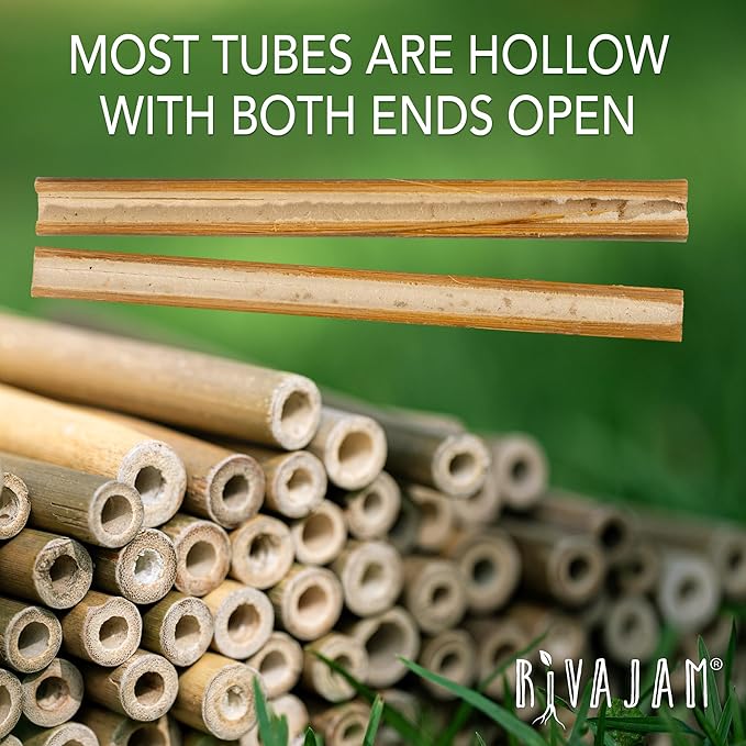 Rivajam 125 Bamboo Sticks for Crafts Supplies | Bamboo Craft Sticks & Mason Bee Tubes for Mason Bee House | Bamboo Reed Mason Bee Straws for Solitary Bee Box, Bee Hotel & Pollinator Gardens