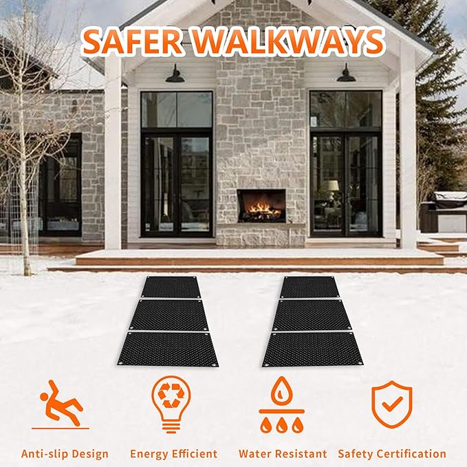 20 Inch x 30 Inch Heated Snow Melting Mat, Anti-Slip Outdoor Walkway Mat with Power Cord, Waterproof Outside Ice Melt Mat for Doorway Stair Step Path