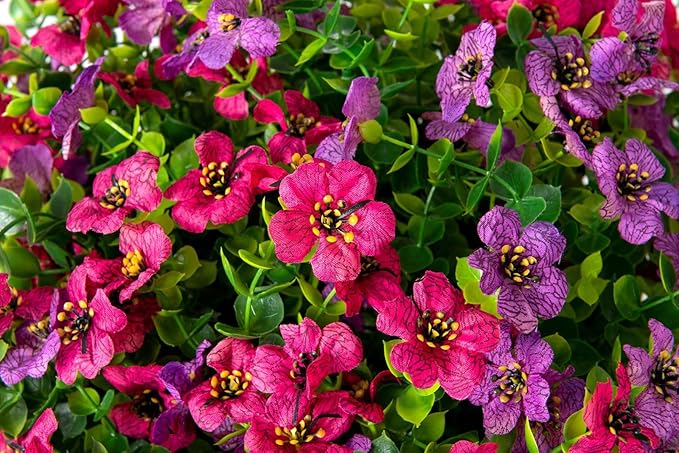 HyeFlora Artificial Faux Hanging Plants Flowers Basket for Spring Summer Outdoor Outside Decoration, Fake Silk Colorful Daisy Eucalyptus in Planter UV Resistant Realistic for Porch Patio Balcony Yard