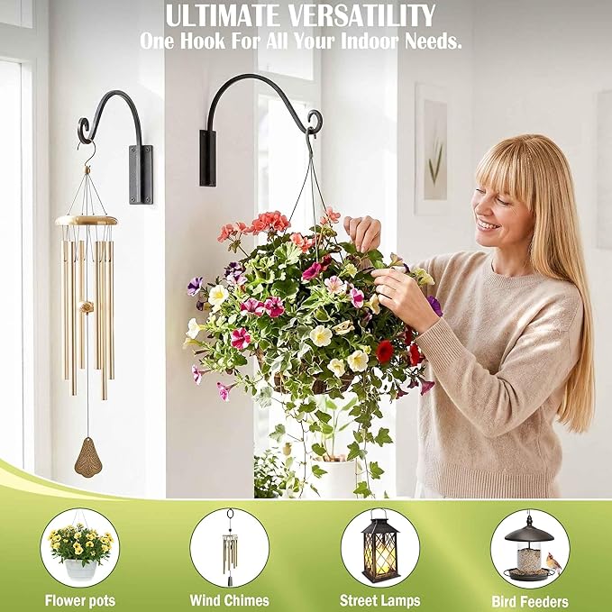Heavy Duty Plant Hanger Bracket: 2 Packs 16 Inch Metal Hanging Plant Bracket, 80lbs Weight Capacity - Hanging Plant Wall Hooks for Bird Feeder, Wind Chimes, Flower Baskets, Indoor Outdoor