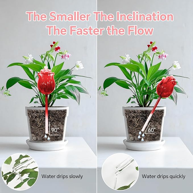 Large Plant Watering Globes Set of 3-10 oz Indoor/Outdoor Large Self Watering Globes Planter Insert, for Mother/Father/Friend/Plant Enthusiasts (Red Rose)