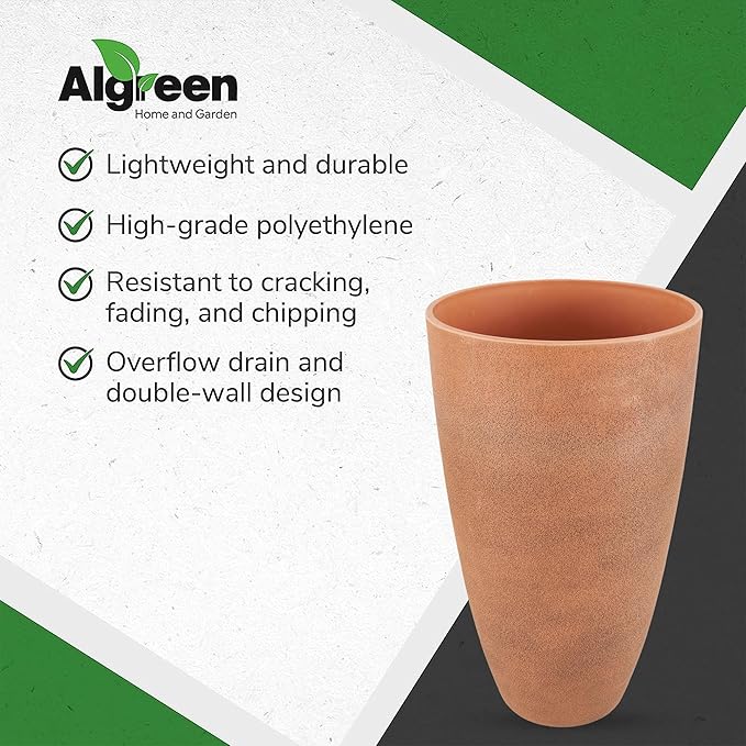 Algreen 43729 Acerra Weather Protected Recycled Composite Vase Planter Pot, Indoor or Outdoor use, Tall Lightweight 7 pounds, Rust