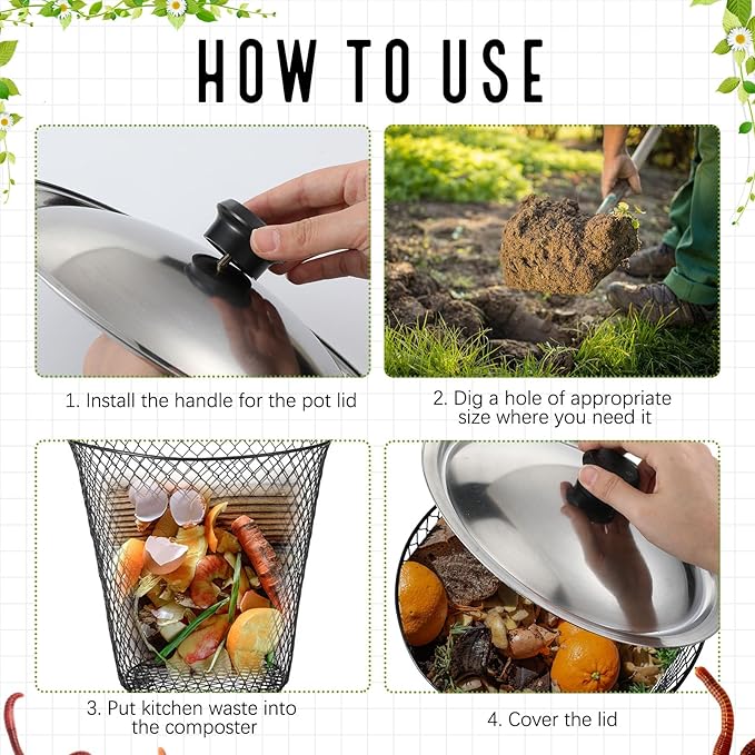 8 Pcs Inground Worm Composter with Lids 8.1 x 8.1 x 5.9 Inch Farm Worm Compost Bin Outdoor for Recycling Kitchen Food Waste to Raised Garden Beds
