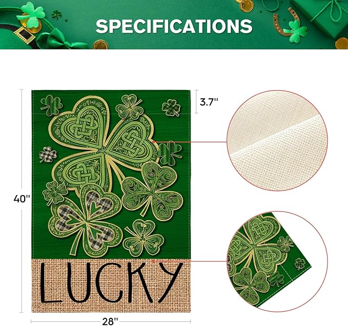 AVOIN colorlife St Patricks Day House Flag 28x40 Inch Double Sided Outside, Lucky Shamrock Clover Irish Floral Yard Outdoor Flag