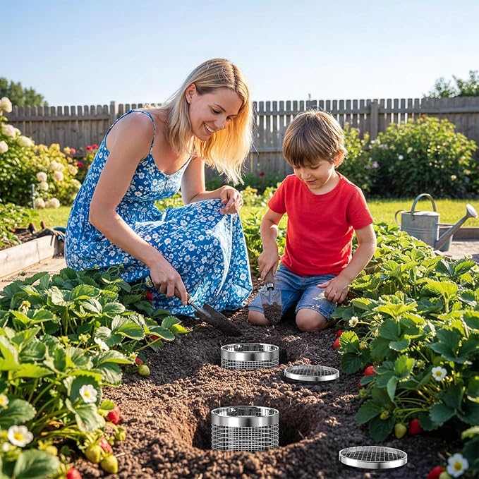 2 Pack Inground Worm Composting Bin, Metal Compost Bin for Recycling Kitchen Food Waste, Outdoor Worm Compost Bin with Holes and Lid Use in Outdoor Garden Vegetable Patch Backyard