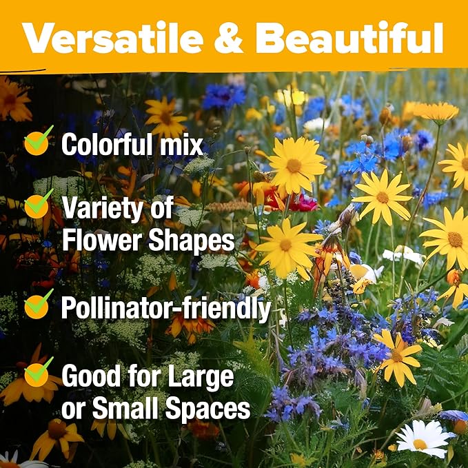Home Grown Premium Wildflower Seeds Bulk - 60,600+ Perennial Flower Seeds Mix for Planting Outdoors - 24 Variety Wildflower Seed Mix - Attracts Bees, Butterflies & Birds - 2oz Wild Flower Seeds