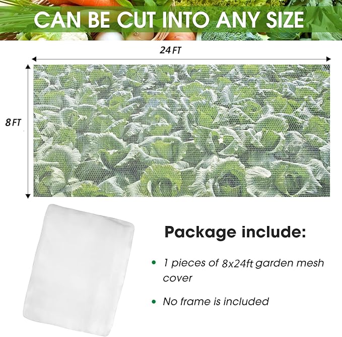 Mosquito Netting, 8 x 24 Ft Bird Netting for Garden Protection Insect Plant Covers for Vegetable Fruits, Garden Mesh Net Pest Barrier Protect Plant from Birds Bugs
