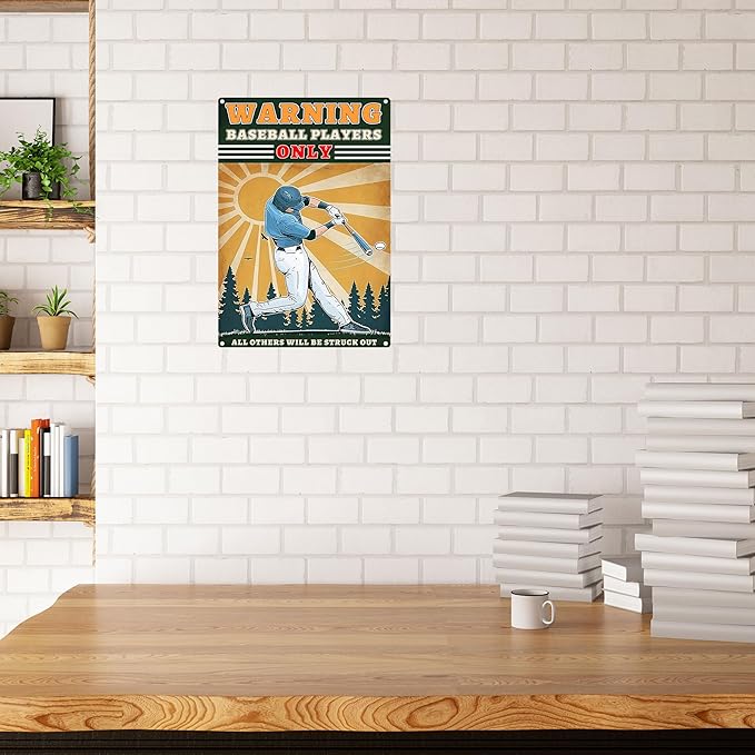 Vintage Baseball Metal Signs-Warning Baseball Players Only Sign,Baseball Gifts for Boys 8-12 Decorations For Bedroom 8x12 Inch