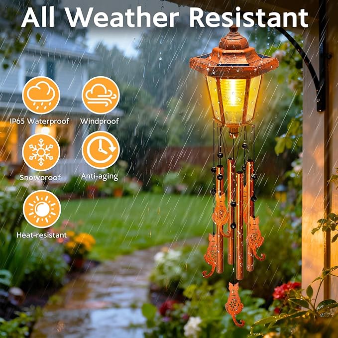 Large Solar Cat Wind Chimes with Wind Catcher/Solar Decor Light to Create a Zen Atmosphere Suitable for Outdoor, Garden, Patio Decor Classic Bronze Wind Chimes as A Sympathy/Memorial Gift for Unisex
