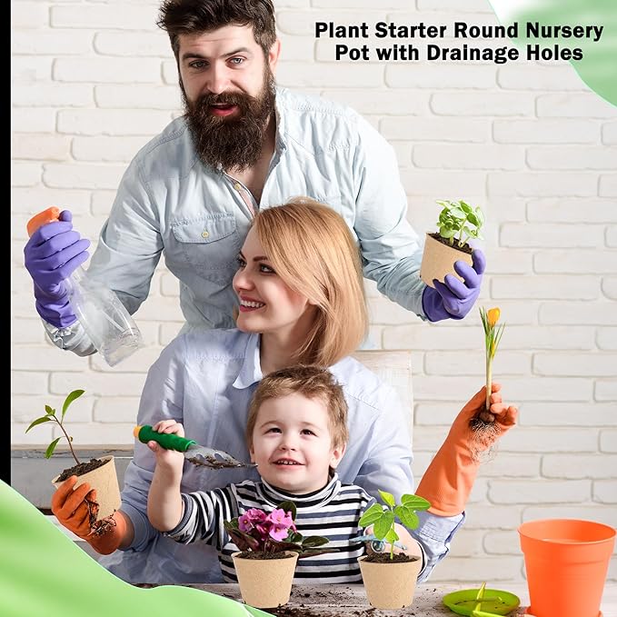 60 Packs 3.15 Inches Seed Starting Pots Biodegradable Drainage Holes Round Nursery Pot with 10 Planting Labels Small Seed Starter Tray Bulk Garden Container for Herb Seed Starter