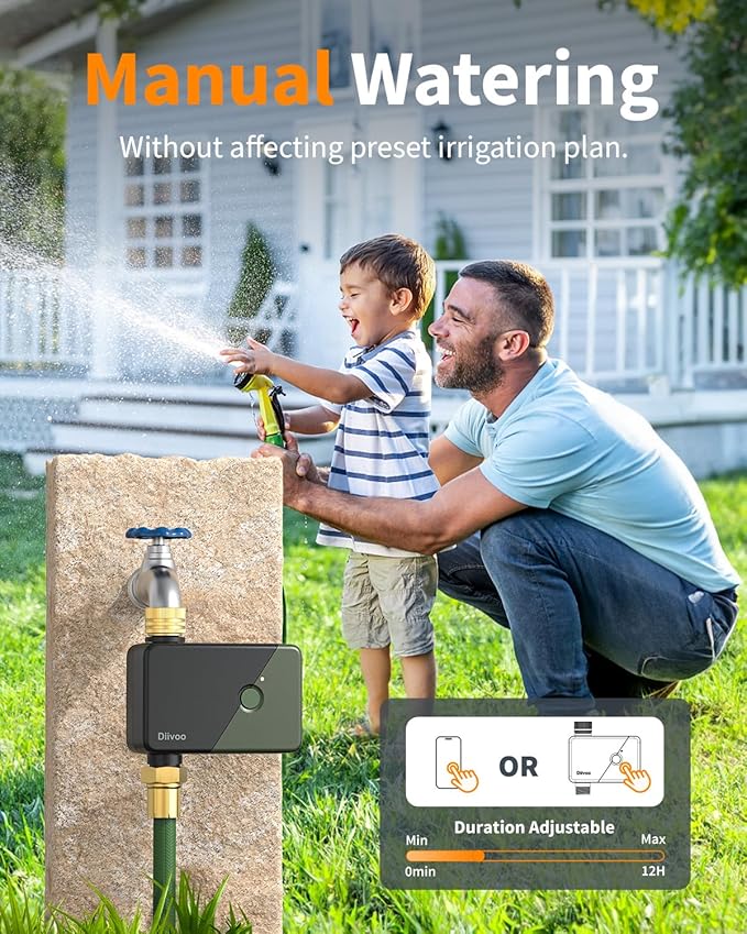 Diivoo Brass WiFi Water Timer, Smart Hose Sprinkler Timer Compatible with Alexa/Google Assistant, 6 Irrigation Plans, Rain Delay & Mist Mode for Garden Lawns (2.4GHz Only)